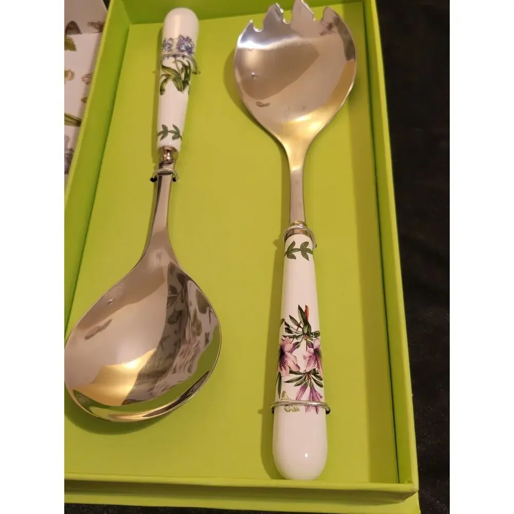 Portmeirion Botanic Garden 2-Piece Salad Servers Set-Stainless Steel & Porcelain
